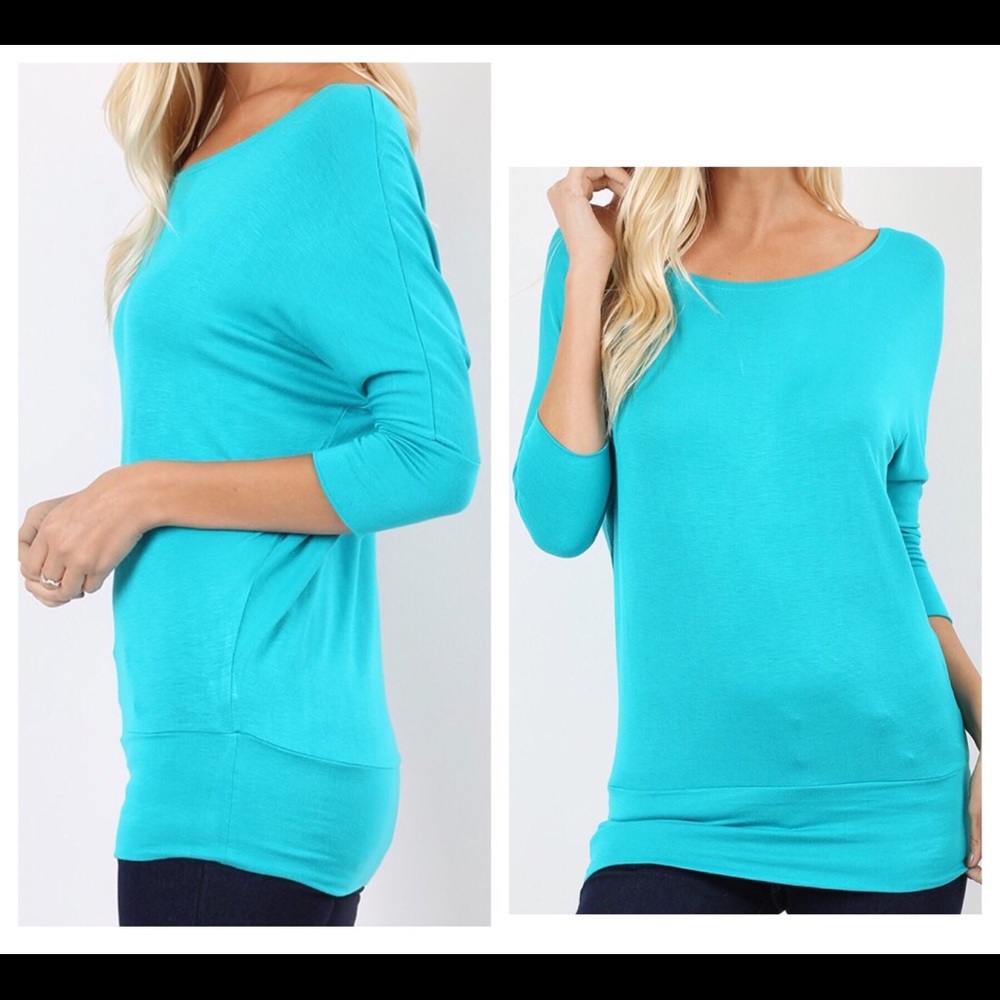NEW Banded-Bottom Dolman Tee Shirt Top Mint - Picture 3 of 4